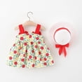 thumbnail image 4 of Summer Clearance Holiday Deals 2025! QTOCIO Toddler Girls Dresses, Baby Girl Summer Clothes, Toddler Baby Girl Summer Bow Decoration Flower Print Suspender Dress with Hat, Red, 6 Months, 4 of 8