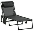 thumbnail image 3 of Outsunny Reclining Chaise Lounge Chair, Portable Sun Lounger, Folding Camping Cot, with Adjustable Backrest and Removable Pillow, for Patio, Garden, Beach, Black, 3 of 10