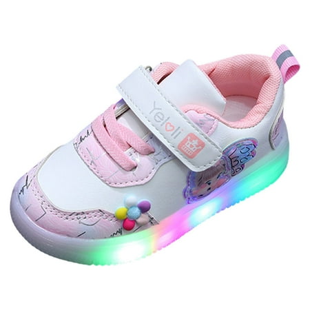 Baby Shoes Girl Formal Spring Autumn New Sports Shoes Leather Cartoon Led Luminous Shoes Sports Casual Shoes Toddler Girl Sneakers Size 1.5 Years-2 Years