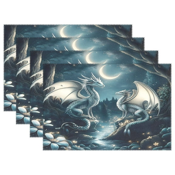 Ryvnso Placemats Set of 4 Dragons at Night Dining Mats Heat-Resistant Non-Slip Washable Table Mat