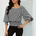thumbnail image 2 of 3/4 Length Sleeve Womens Tops Work Blouses Dressy Casual Elastic Waist Babydoll Blouses with Smocked Cuffs, 2 of 9