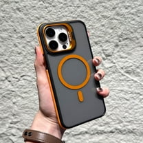 Kickstand Case for iPhone 15 Pro Max Compatible with Mag-Safe, Built-in Adjustable Camera Lens Stand, Non-Slip Bumper Magnetic Back Slim Shockproof Phone Cover for iPhone 15 Pro Max, Orange