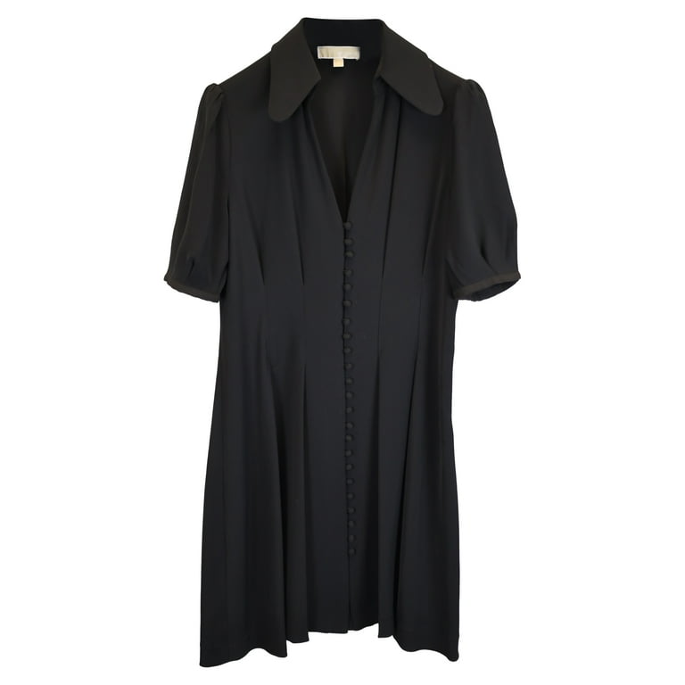 Pre-Owned Michael Kors Mini Bishop Sleeve Cinched Waist Shirt Dress in Black  Polyester - Walmart.com
