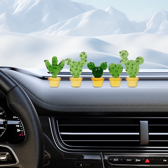 5-Piece Mini Glass Cactus Figurine Set Handmade Tabletop Succulent Decor