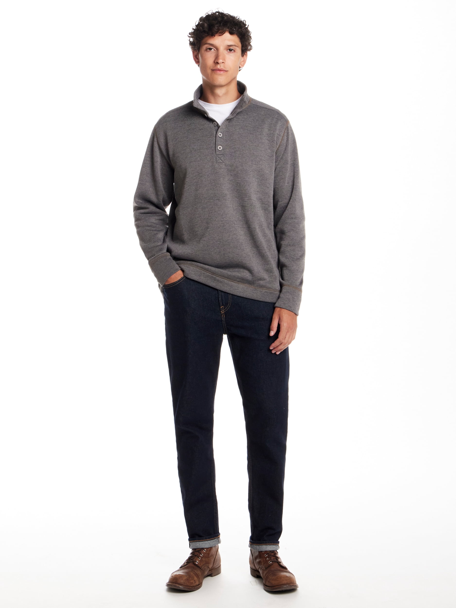 Frontier Threads Men's Long Sleeve Button Mock Neck Sweaterfleece