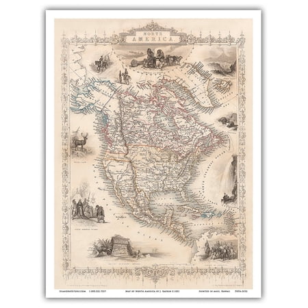 Map of North America - Central America from Greenland to Panama - Vintage Map by J. Rapkin c.1851 - Master Art Print (Unframed) 9in x 12in