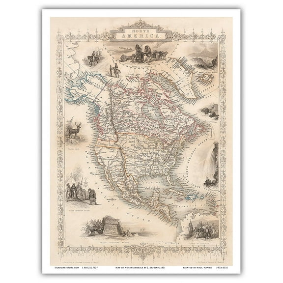 Map of North America - Central America from Greenland to Panama - Vintage Map by J. Rapkin c.1851 - Master Art Print (Unframed) 9in x 12in