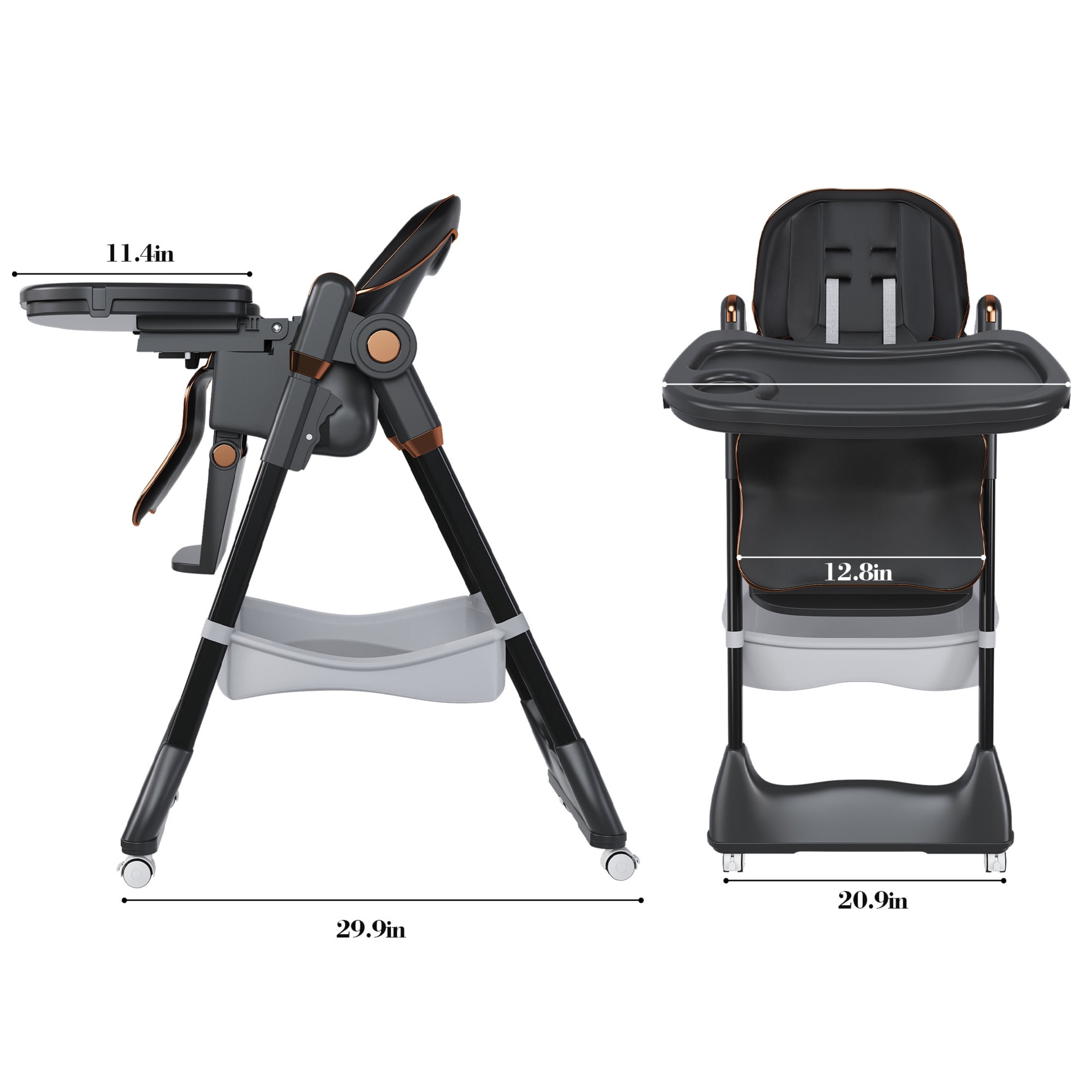 Noble House Adjustable Baby High Chair with Tray, Safety Harness & Lockable Wheels, Black