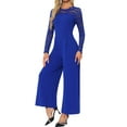 thumbnail image 4 of INSPIRE CHIC Party Jumpsuits for Women's Elegant Crew Neck Mesh Lace Sleeve Loose Wide Leg Romper XS Royal Blue, 4 of 5