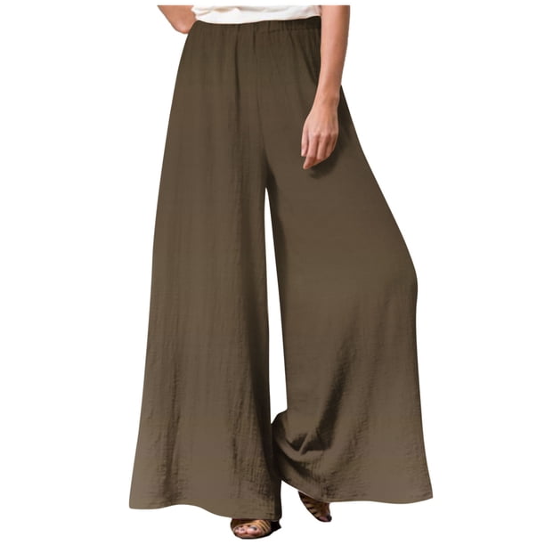 ICHUANYI Clearance Women Fashion Casual Elastic Waist Loose Full Length Pants(Brown, XL) ICHUANYI WER2023081402045