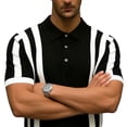 thumbnail image 4 of COSFO Striped Mens Golf Polo Shirts Knit Casual Short Sleeve Shirt Slim Fit Collared Pullover Button Tops, 4 of 5