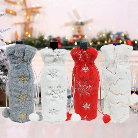 

Wine Bottle Sleeve Snowflake Pattern Soft Faux Fur Christmas Style Festival Gift Sequin Charms Decorations Fine Workmans