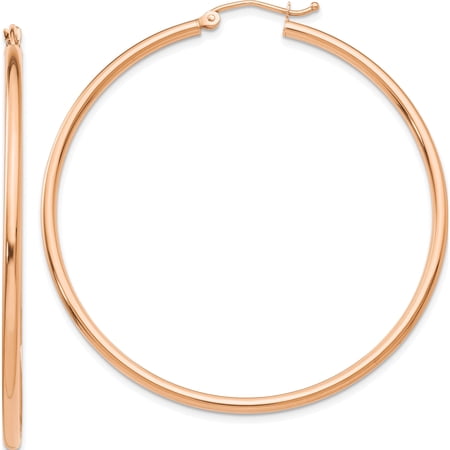 Jewelry by Sweet Pea 14K Rose Gold 2x50mm Polished Lightweight Tube Hoop Earrings