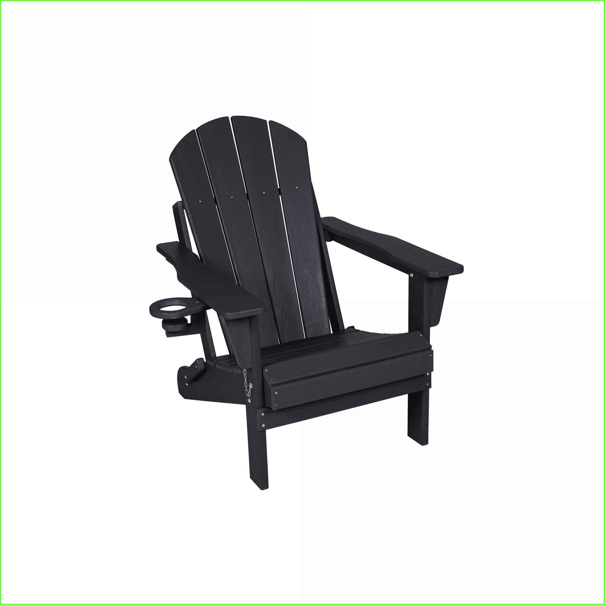 Outdoor Folding Adirondack Chair with Dual Cup Holder, Wood Texture | Black | HDPE