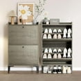 thumbnail image 3 of Dripex Shoe Storage Cabinet with 2 Flip Drawers, Farmhouse Shoe Cabinet for Entryway, Hidden Slim Narrow Storage Rack Freestanding Organizer with Metal Legs and Side Hooks, 23” Wash Grey, 3 of 9