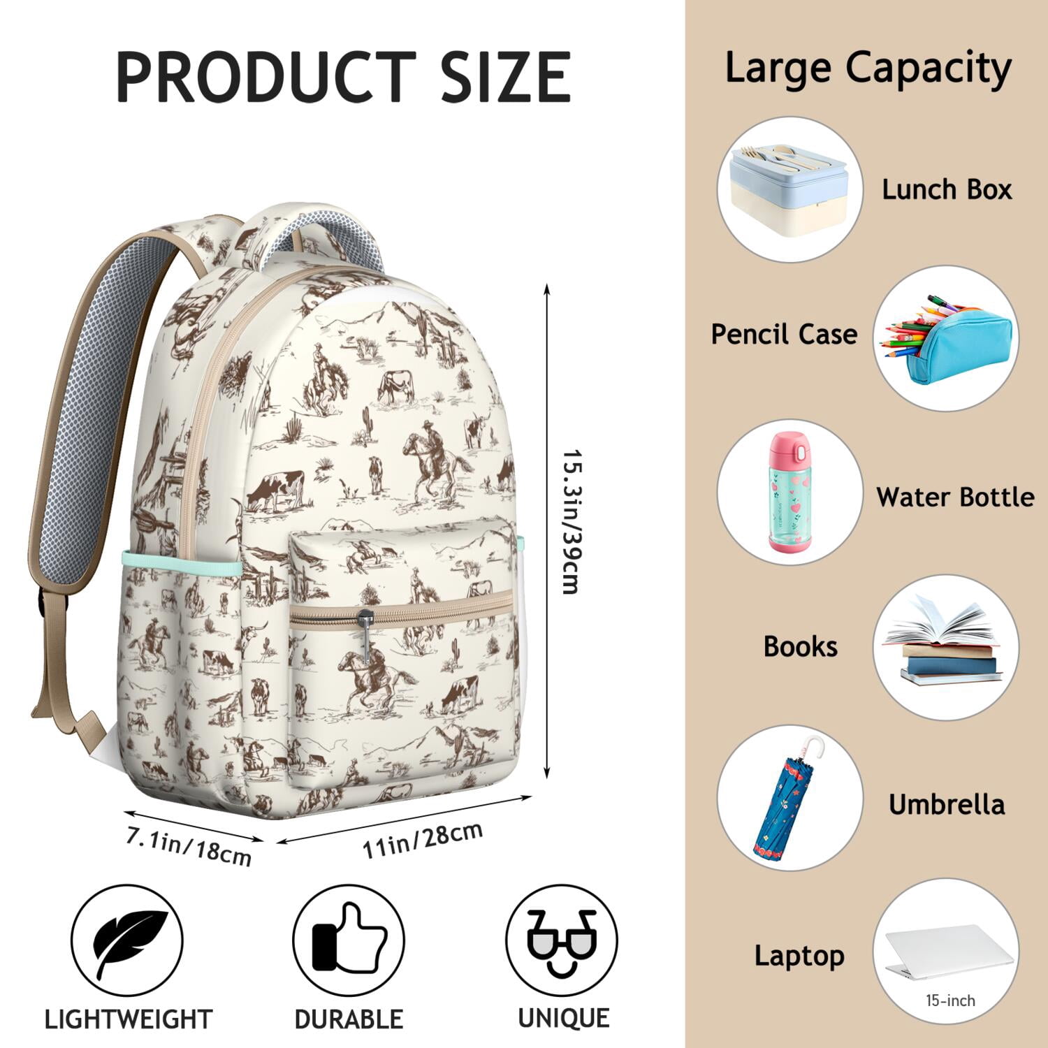 Horse Themed Backpack for School - Waterproof Bookbag with Galloping Stallion Pattern - Stylish Equestrian Backpack for College Students
