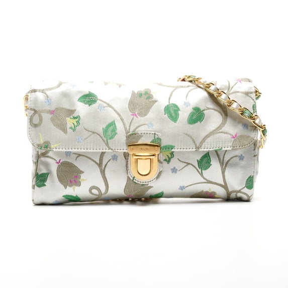 Pre-Owned Prada Brocade Floral Chain Strap Shoulder Bag, Gray, WS26826