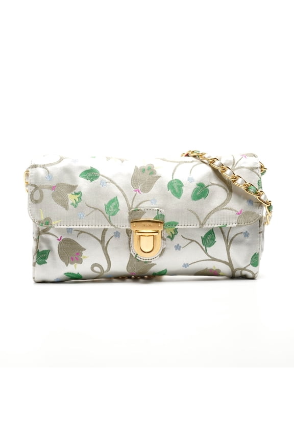 Pre-Owned Prada Brocade Floral Chain Strap Shoulder Bag, Gray, WS26826