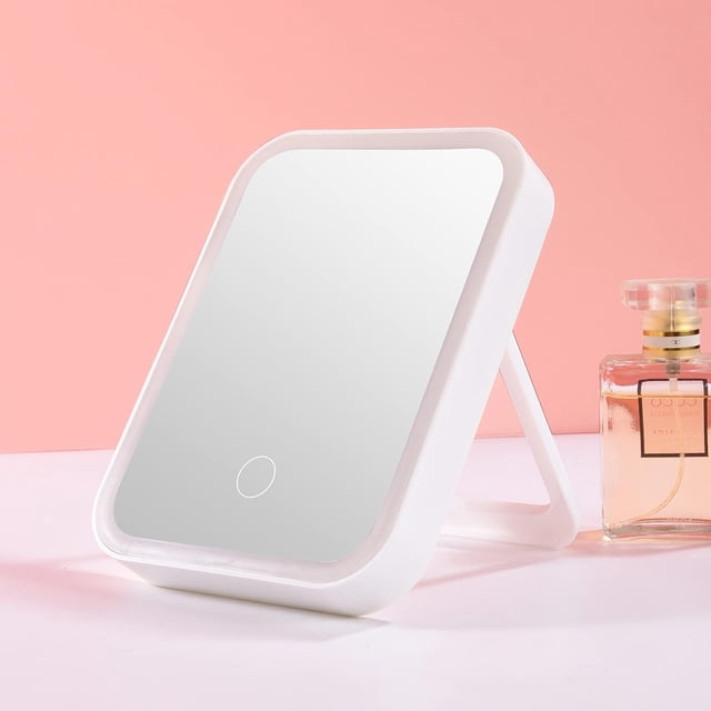 Espejo de tocador con luces Espejo de maquillaje Espejo de escritorio LED iluminado Control táctil 3 modos de iluminación de color Espejo de maquillaje USB recargable (blanco)