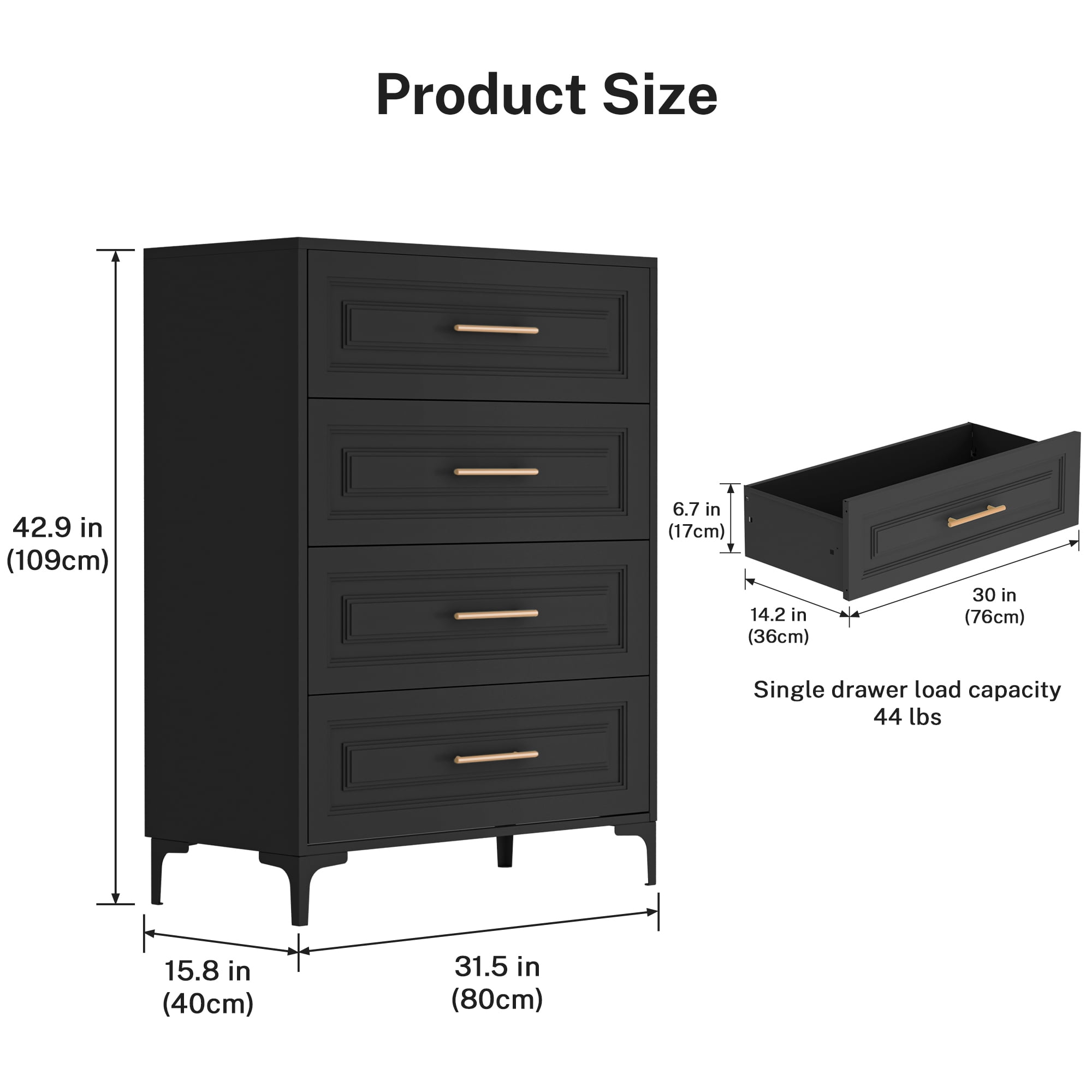 Foreate 4-Tier Steel Dresser for Bedroom | 43in Green Metal Storage Cabinet (420lbs Capacity) | Easy Assembly | Modern Black Dresser for Bedroom, Office & Nursery
