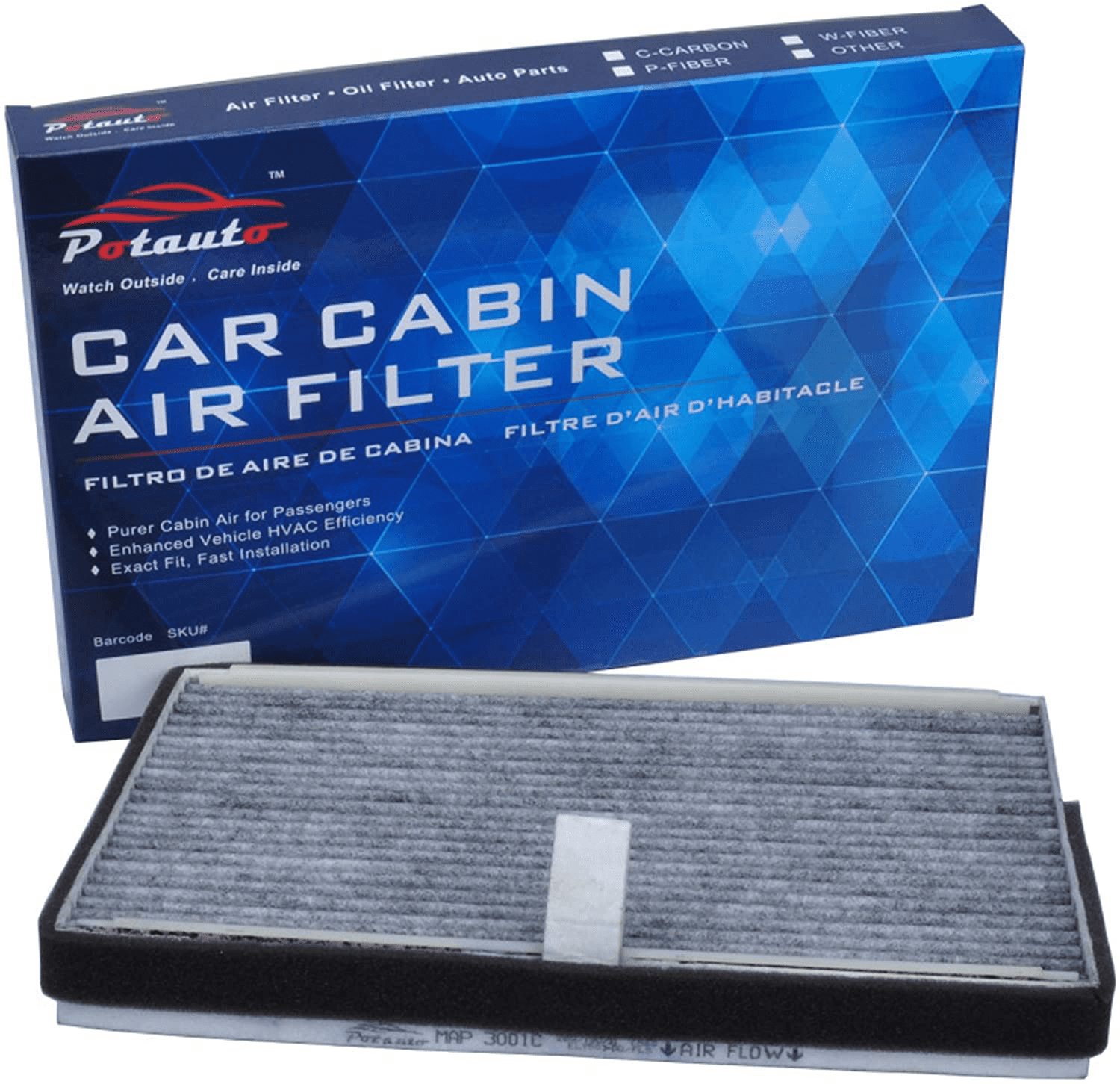 Activated Carbon Car Cabin Air Filter Compatible Aftermarket Replacement Part POTAUTO MAP 1003C CF10134