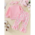 thumbnail image 3 of Suealasg Toddler Kids Girl Fall Outfits 1T 2T 3T 4T Long Sleeve Tops Daisy Print Flare Pants Headband 3Pcs Baby Girl Autumn Clothing, 3 of 7