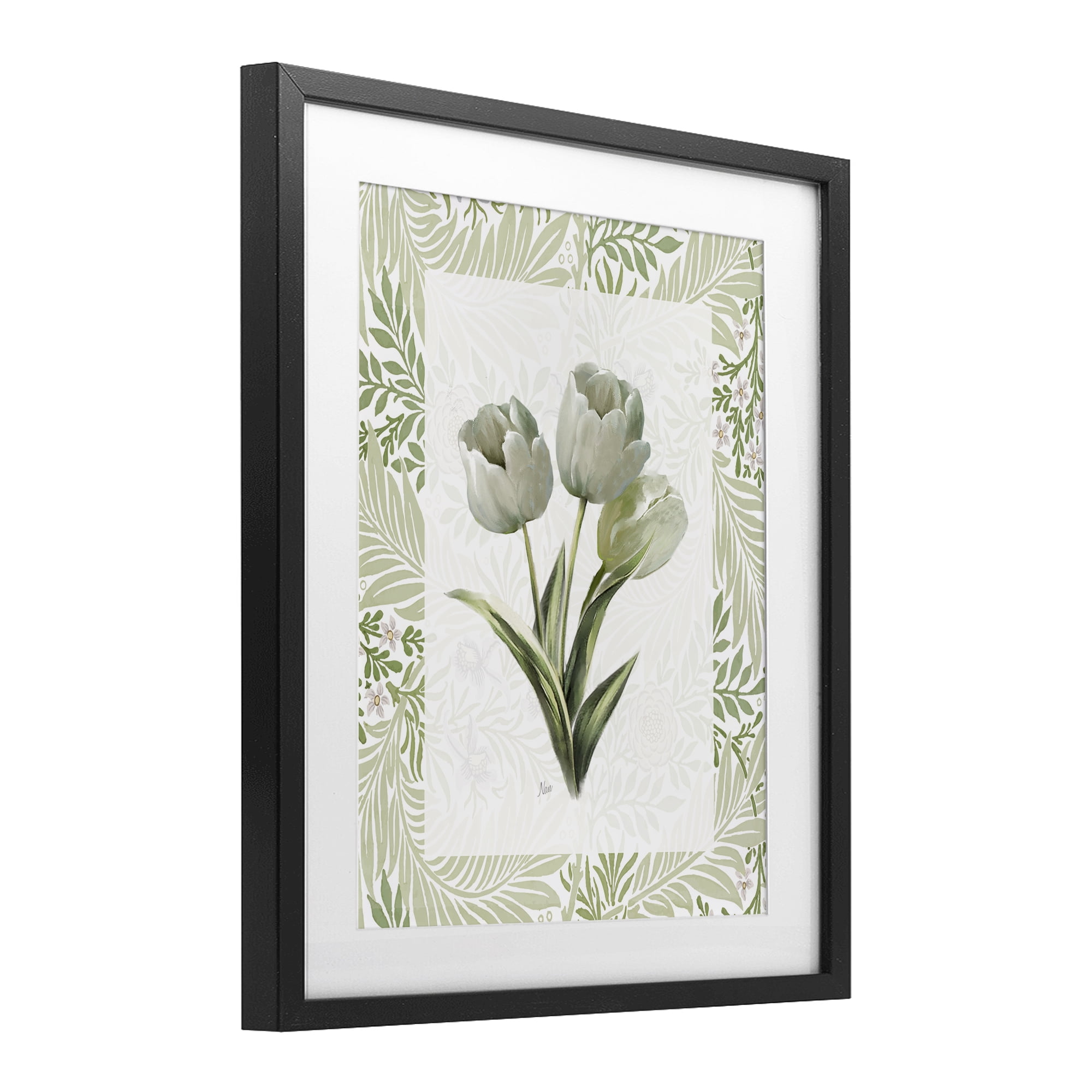 Stupell Industries Pale Green Tulip Trio Black Framed Print Under Glass, design by Nan