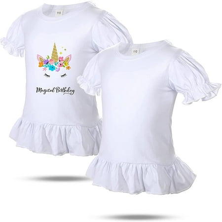 2 Pieces Blank White Sublimation T Shirt For Girls Ruffle Hem Sleeve Toddler Baby Girl Polyester Shirts Breathable Summer Short Canada