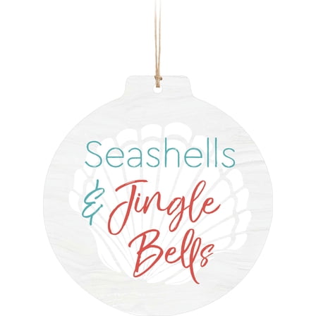 P. Graham Dunn Seashells and Jingle Bells Classic White 3 x 3 Wood Hanging Figurine Ornament