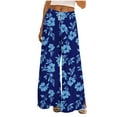 thumbnail image 2 of Sakmal Palazzo Pants for Women Flowy Work Wide Leg Summer Floral Blue High Waisted Full Length Pants with Pockets, 2 of 8