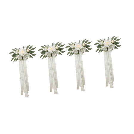 HILABEE Wedding Ceremony Aisle Decorations Chair Decoration Aisle PEW Flower Arrangement for Concerts Dining Wedding Engagement Party White 4Pcs