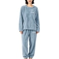 thumbnail image 2 of Helii Women's Fuzzy Fleece 2 Piece Pajama Set Long Sleeve Sweatshirt and Jogger Pants Soft Plush Warm Cozy Loungewear for Winter Sleepwear Plus Size Coral Velvet Daily Casual Home Wear, 2 of 5