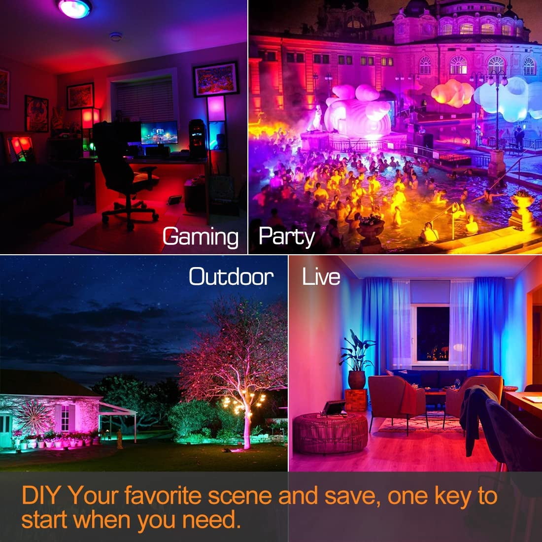 iLC LED Flood Light 800W Equivalent, Outdoor RGB Color Changing, Smart Floodlights RGBW 2700K Warm White & 16 Million Colors, 20 Modes, Grouping, Timing, IP66 Waterproof (2 Pack)