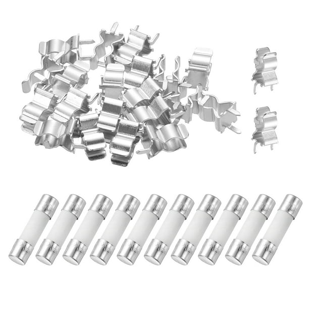 Uxcell 10 piezas de fusibles de cerámica de 30A 250V de acción rápida, fusibles de cartucho de 30 amperios de acción rápida de 5x20mm con 20 clips
