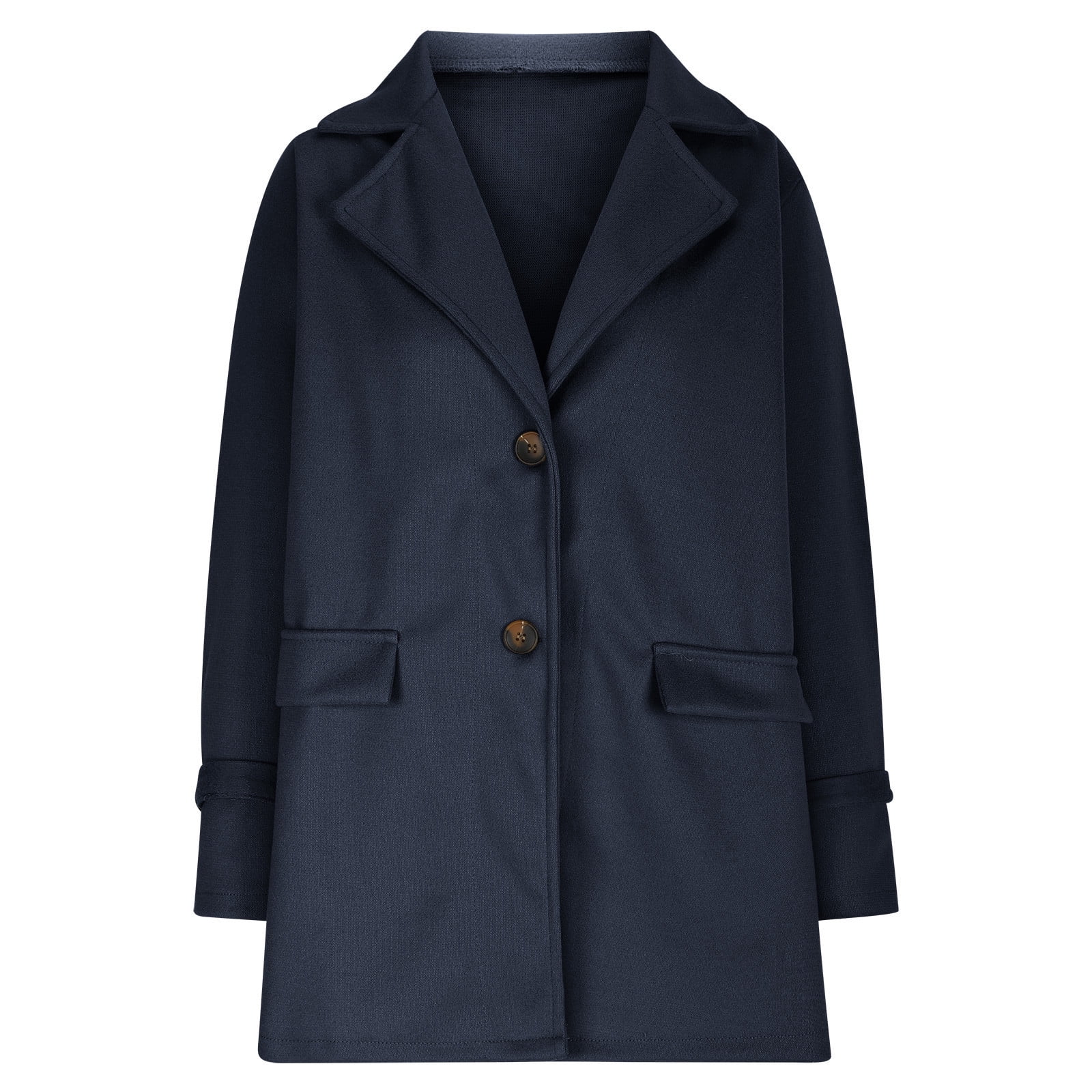 JGGSPWM Women's Wool Blend Coat Fall Lapel Single Breasted Mid Length Trench Jacket Open Front Solid Long Sleeve Peacoat Blazer Overcoat Black S
