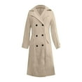 thumbnail image 5 of Women's Long Wool Blend Coat, Classic Double Breasted Trench Coat, Belted Open Front Overcoat, Elegant Lapel Jacket, Casual Long Coat, Trench Style Outerwear, Fall Winter Coat Beige L, 5 of 6