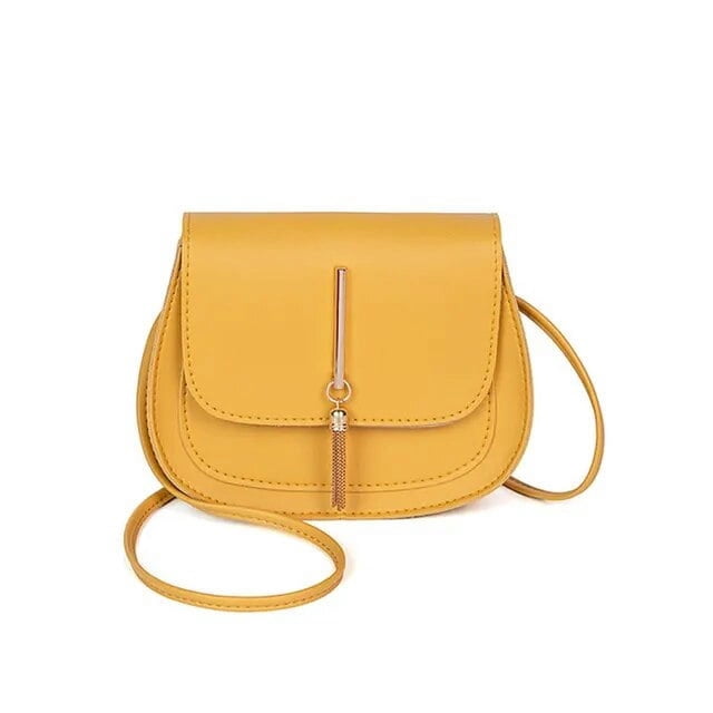 LHSHID New Golden Tassel Double Layer Semi Circle Solid Color One Shoulder Saddle Bag Fashion Casual Women Small Bag