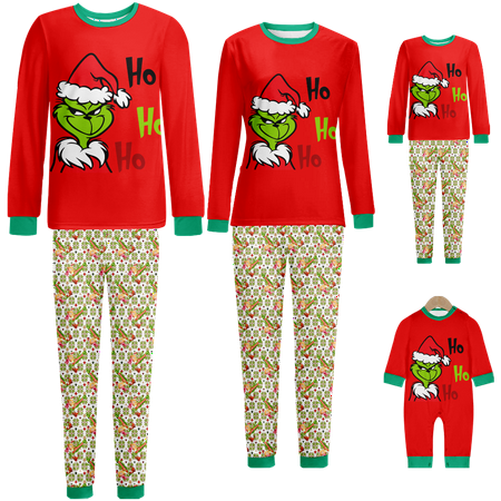 

Matching Family Christmas Pajamas Christmas Santa Monster Cartoon Print Baby-Kids-Adult-Pet Size 2-Piece Top and Pants Bodysuits Unisex Pajamas Set