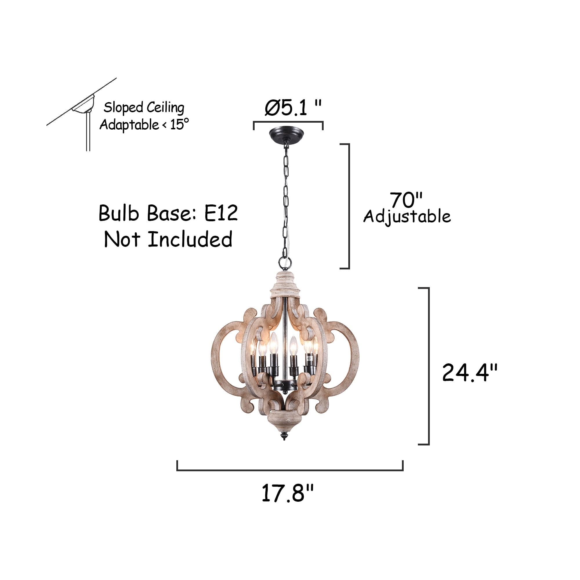 Cusp Barn Modern Farmhouse 6-Light Wood Candle Chandelier Rustic French Country Hanging Ceiling Light