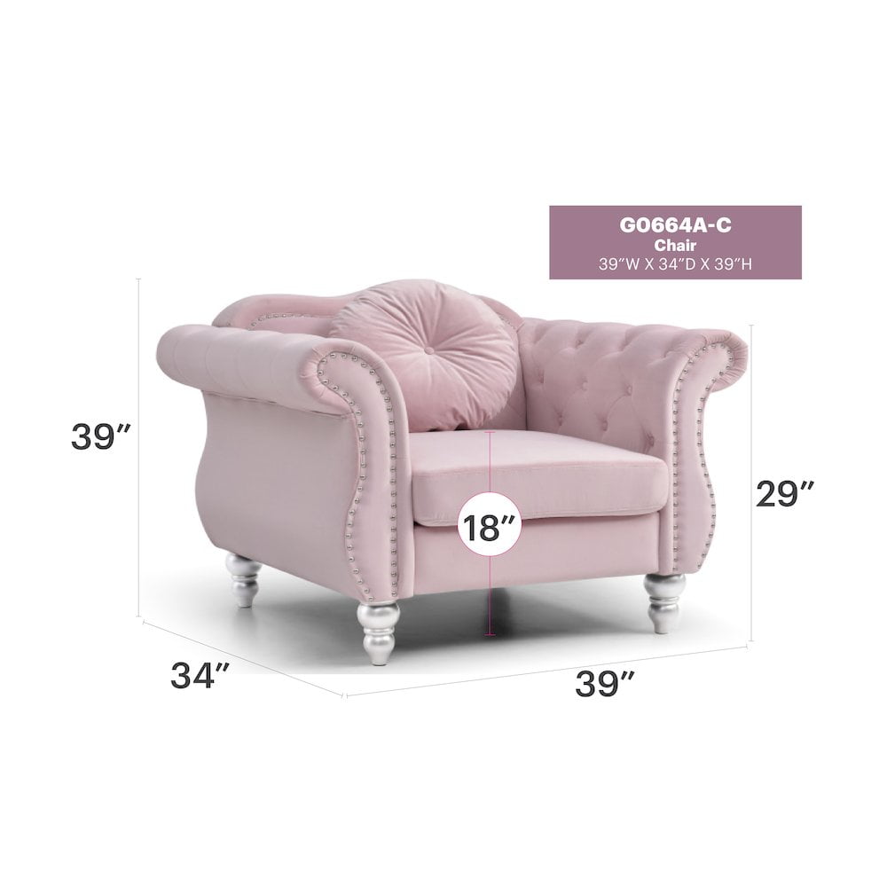 Glory Furniture Hollywood Accent Chair in Pink Color