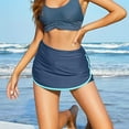 thumbnail image 6 of Attraco Women Swim Skirt Shirred Contrast Trim Swimming Skort V Slit Sporty Swim Bottom with Built-in Short, 6 of 8