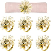 Naler Daisy Sunflower Napkin Rings Set of 6, Gold Bee Napkin Ring Holders for Kitchen & Table Linens
