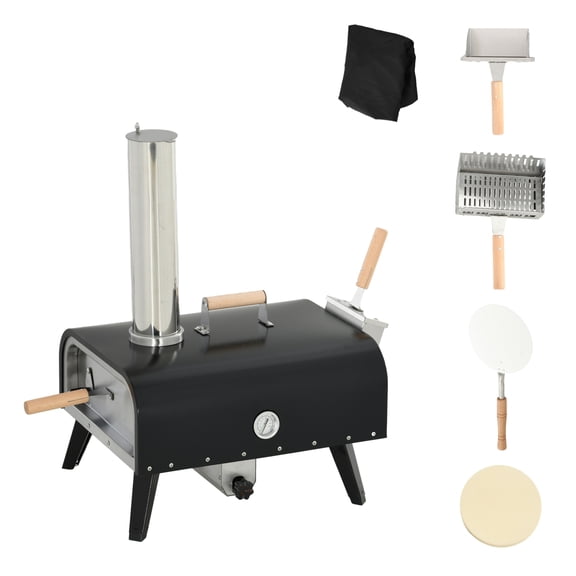 Pellet Pizza Oven, Outdoor Wood Fired Pizza Maker 12" Rotating Stone, Peel & Cover