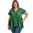 thumbnail image 4 of DARING DIVA Women's Plus Size V Neck Short Sleeve Asymmetric Hem Babydoll Top 4X Dark Green, 4 of 5