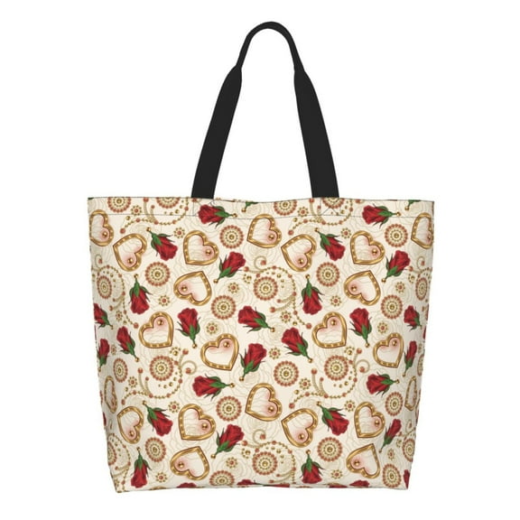 Sigee Valentine'S Day Rose for Large Capacity Shopping Bag with Inner Pocket, Women's Shoulder Bag Handbag