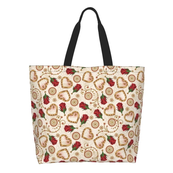 Saiise Valentine'S Day Rose Pattern Shoulder Tote Bag Handle Satchel Handbag For Women Work College Travel Business Shopping Casual