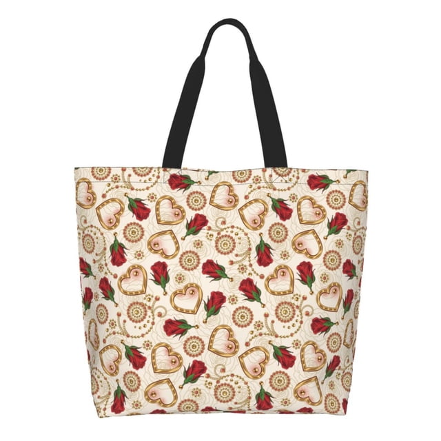Easygdp Valentine'S Day Rose Bolsas Tote para Mujer, Bolsos de Hombro para Viaje, Bolsos de Mano de Gran Capacidad para Compras y Trabajo
