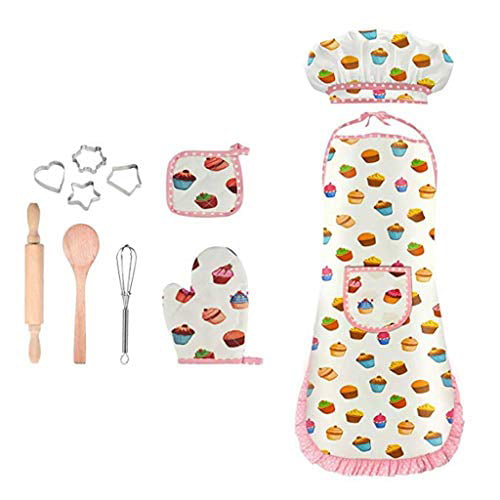 Spoon Cooking and Baking Game Play Set Includes Apron Chef Hat Anyren Chef Costume Set for Kids Rolling Pin Cookie Cutters & Baking Utensil Oven Mitt