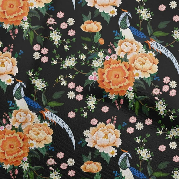 oneOone Polyester Spandex Black Fabric Asian Chinese Dress Material Fabric Print Fabric By The Yard 56 Inch Wide