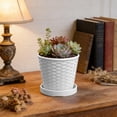 thumbnail image 5 of Gosuguu Imitation Bamboos Woven Texture Round Plastic Flower Pot, Wide Top Narrow Bottom Planter, for Home Office Student Dormitory Plants Planting, 5 of 6